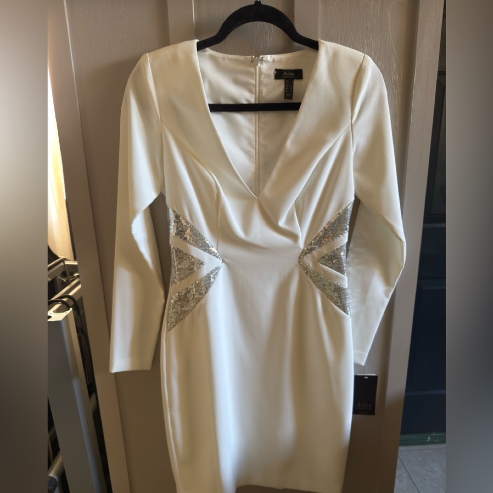 Aidan Mattox NWT White Dress with Silver Details